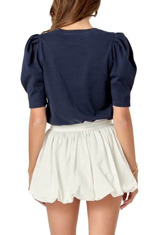 English Factory Puff Sleeve Knit Top In Navy