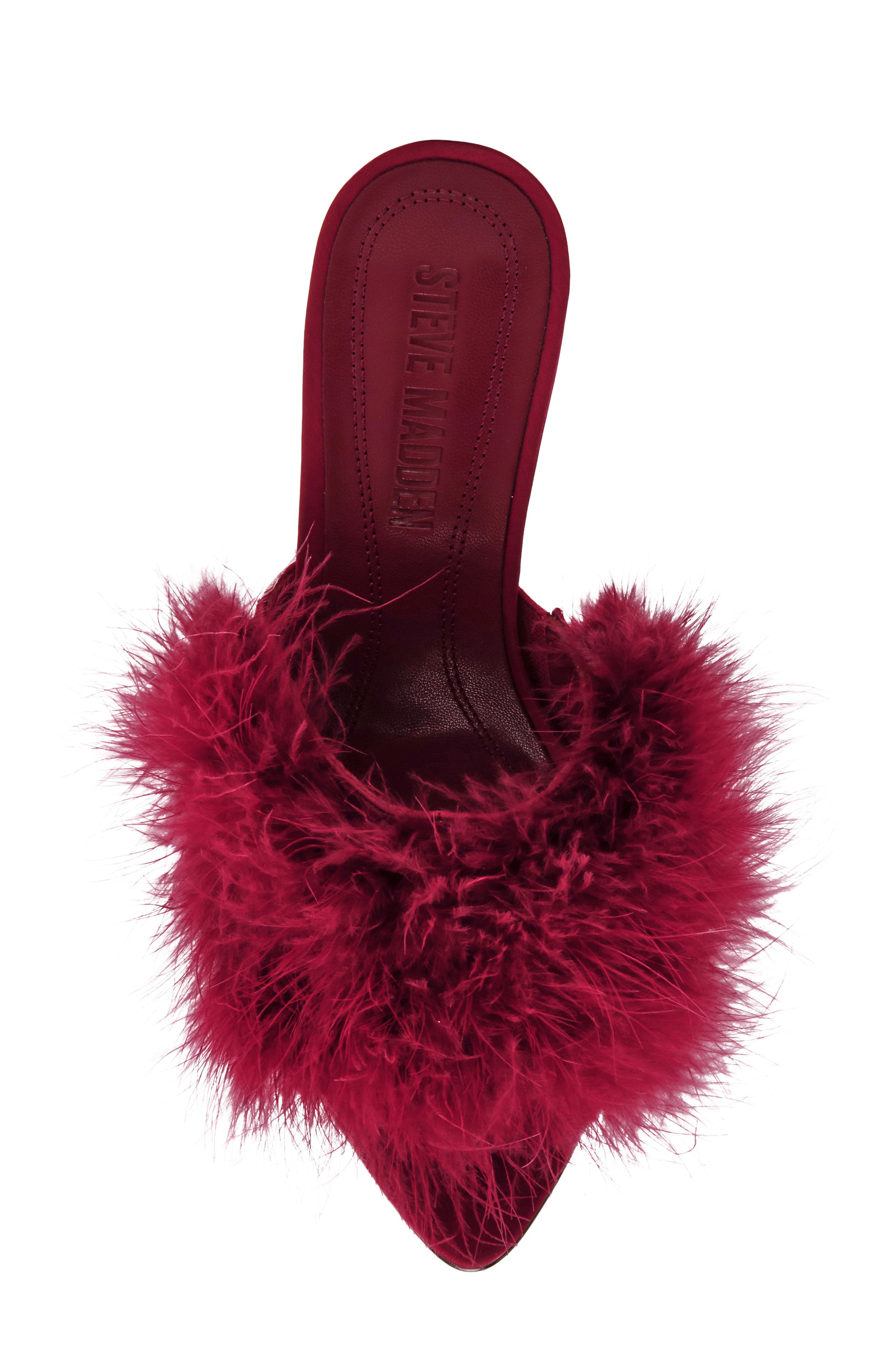 Steve Madden Ashbey Faux Feather Sandal, Alternate, color, Dark Red