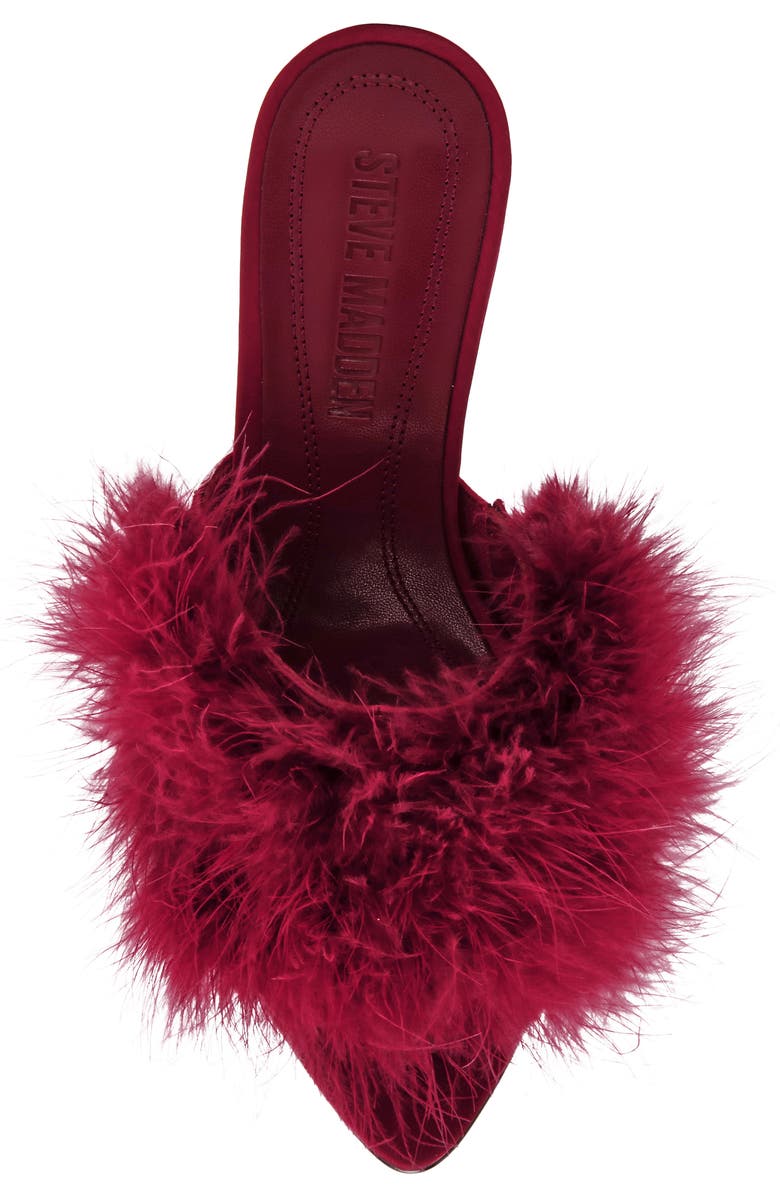 Steve Madden Ashbey Faux Feather Sandal, Alternate, color, Dark Red