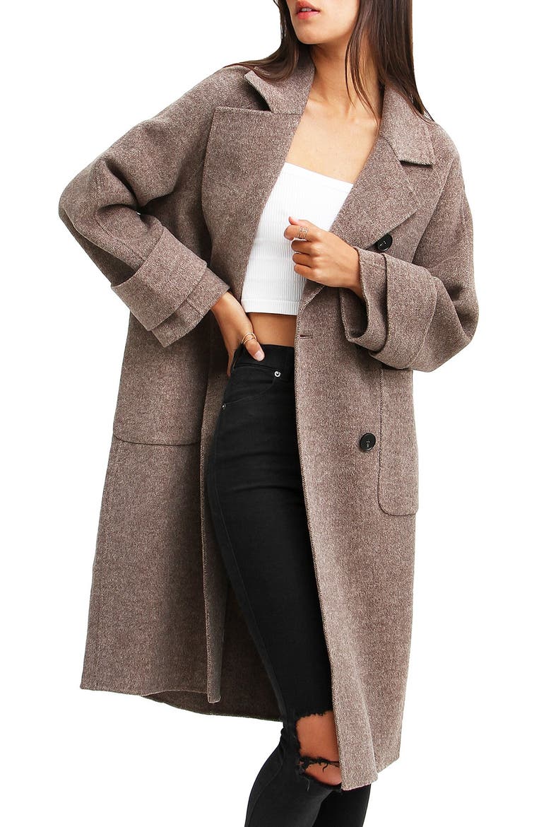 Rumour Has It Oversized Wool Blend Coat, Alternate, color, WALNUT