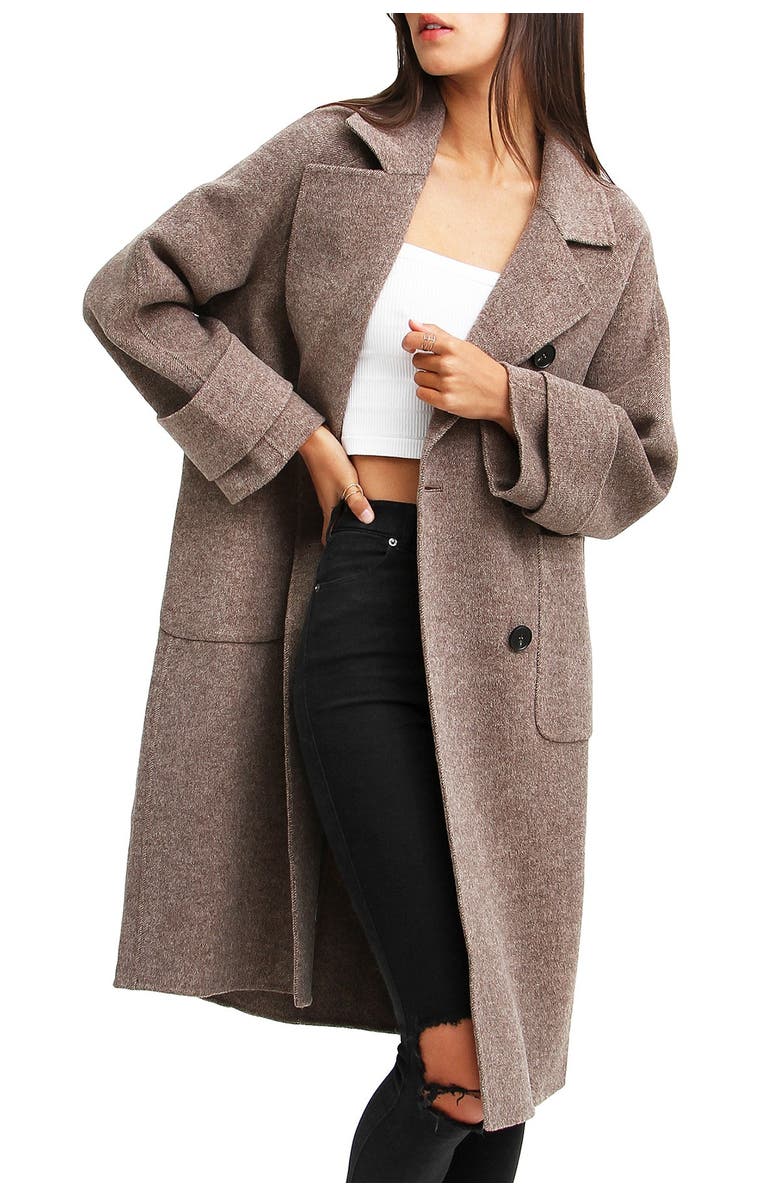 Belle & Bloom Rumour Has It Oversized Wool Blend Coat, Alternate, color, Walnut