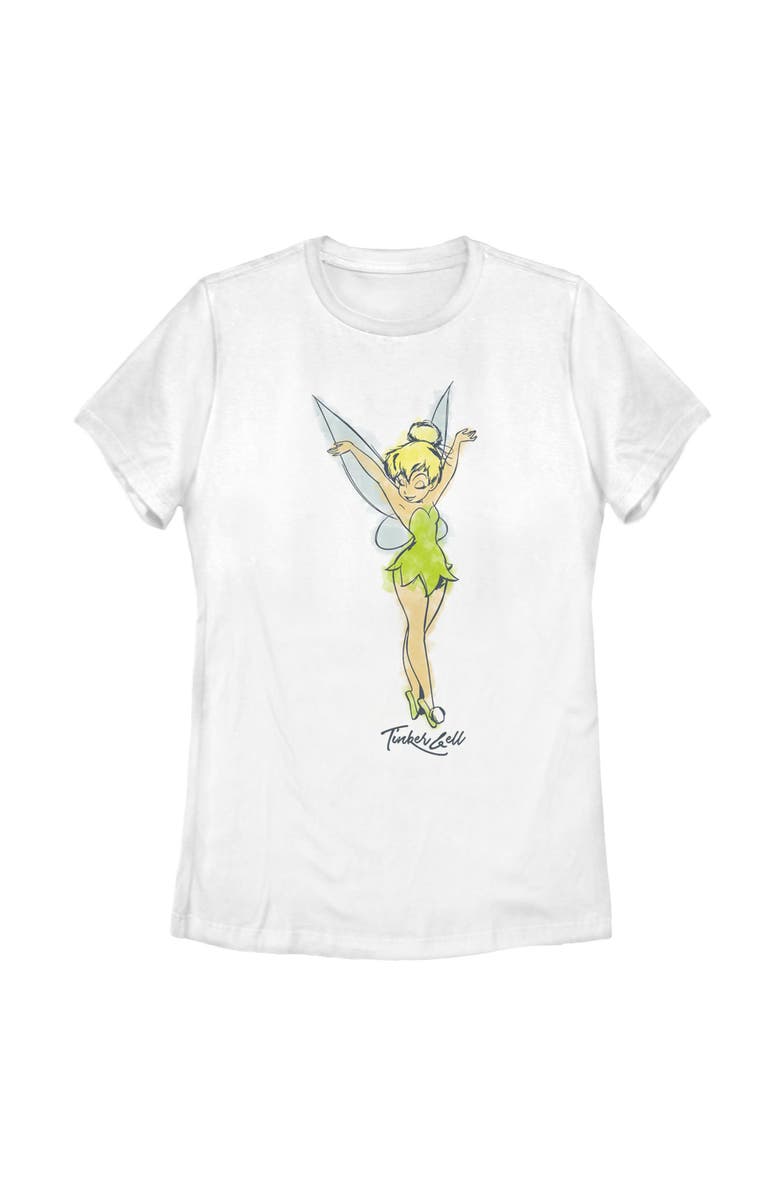Peter Pan Women's Peter Pan Tinker Bell Retro Watercolor Portrait  Graphic T-Shirt, Main, color, White