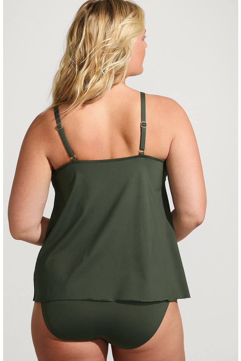 D-Cup Chlorine Resistant V-Neck Tulip Hem Tankini Swimsuit Top with Adjustable Straps, Alternate, color, Rich Olive Green