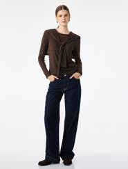 Koton Long Sleeve Tie-Front Shawl Collar Top