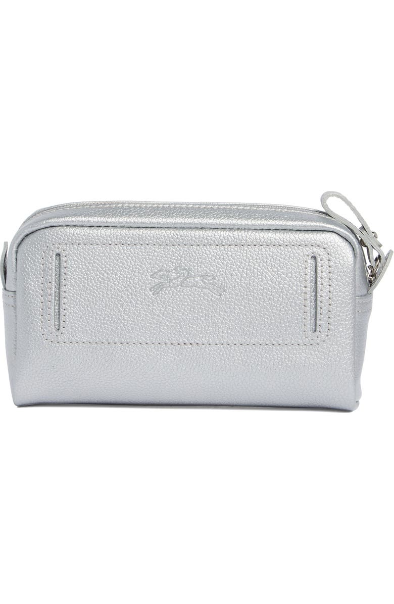 Longchamp Wide Cosmetic Case, Alternate, color, Silver
