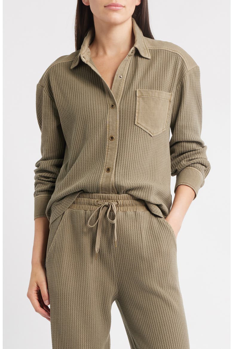 Camden Thermal Mixed Media Snap-Up Shirt, Main, color, LIGHT OLIVE