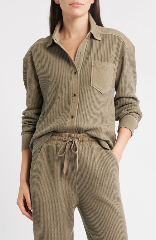City Blues Camden Thermal Mixed Media Snap-up Shirt In Green