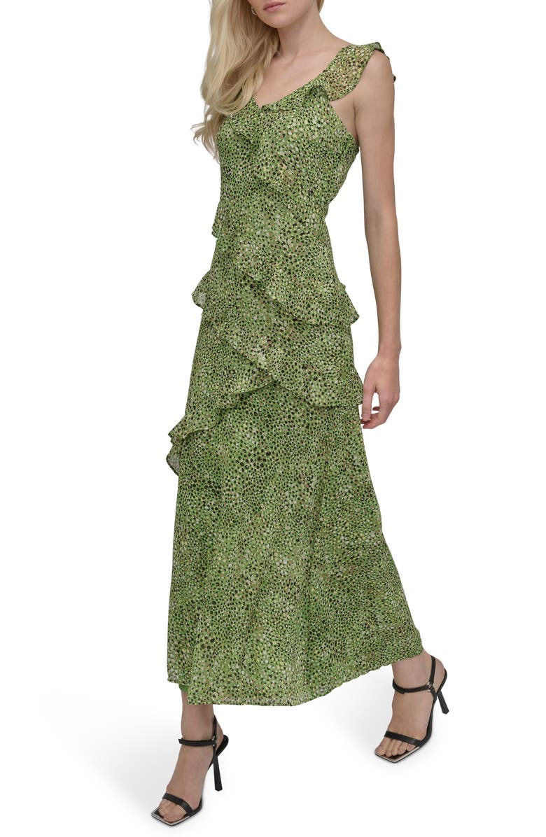 DKNY Ruffle Maxi Dress, Alternate, color, Lime