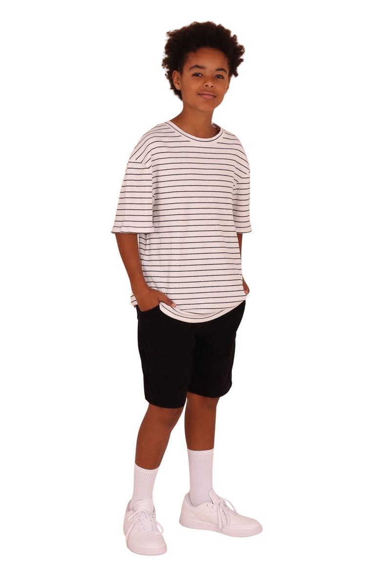 Kids' Stripe Rib Stretch Cotton T-Shirt, Alternate, color, GREY