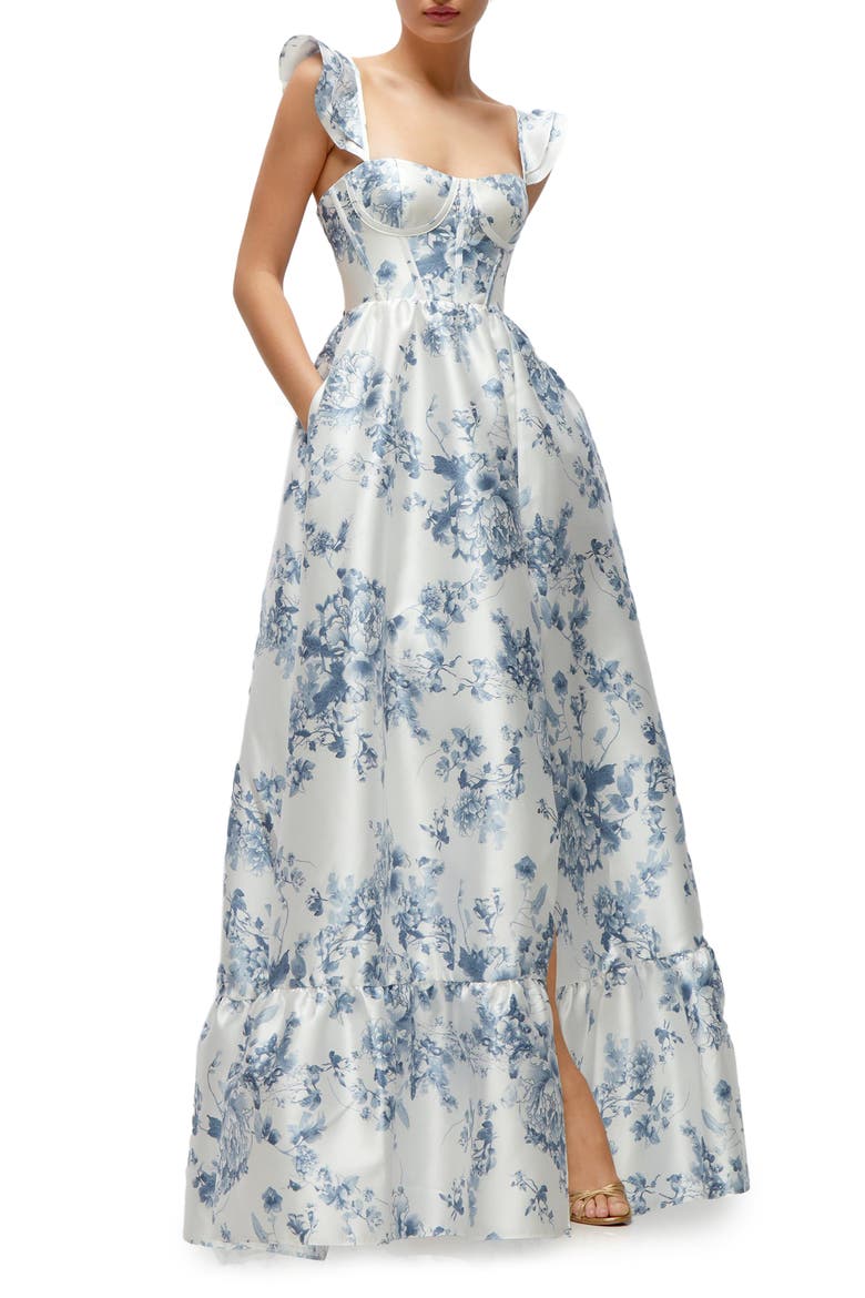 Floral Corset Gown, Main, color, BLUE COTTAGE ROSE
