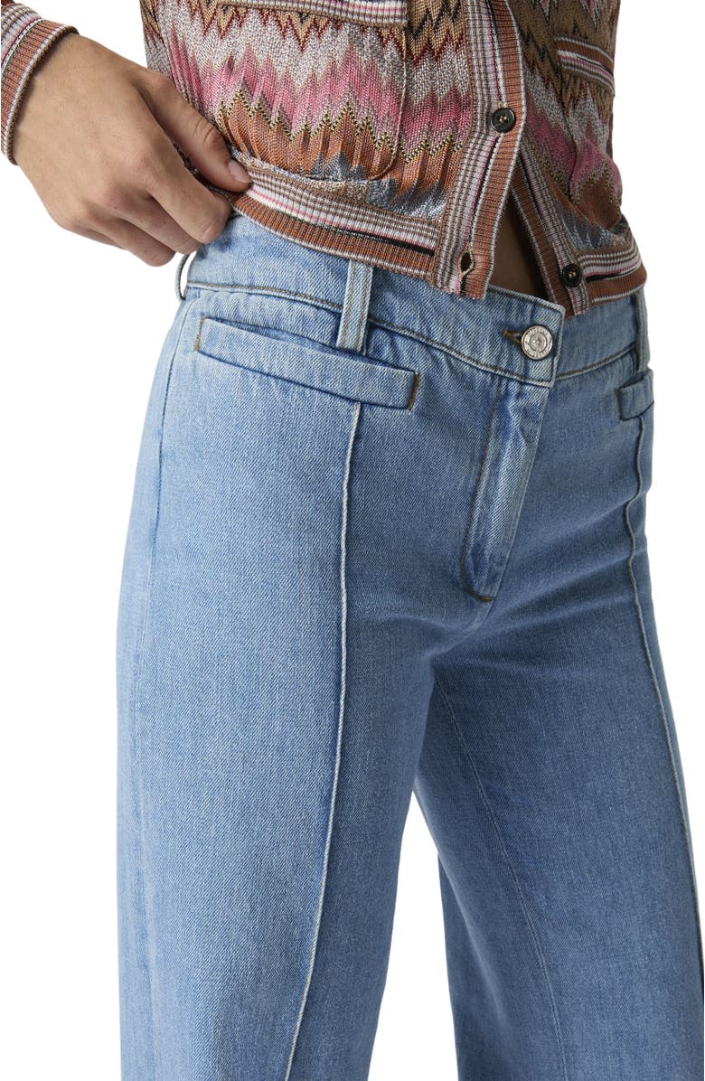 Missoni Denim Flared Trousers With Cuffed Hem And Center Crease, Alternate, color, Green& Brown