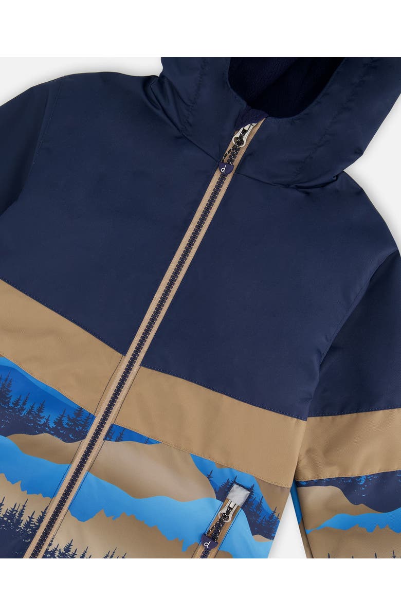 Deux par Deux Boy's Colorblock Printed Two-Piece Mid-Season Outerwear Set Navy Blue Mountains And Taupe, Alternate, color, 
