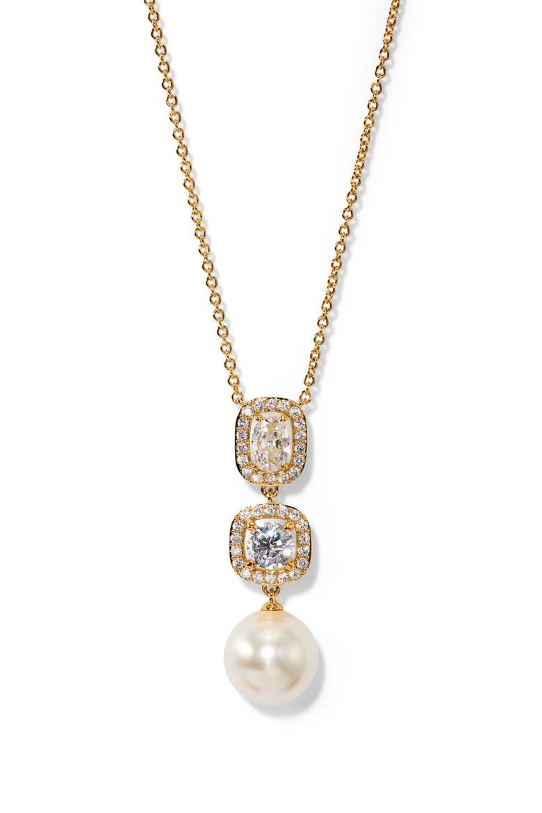 Under the Sea Cubic Zirconia & Faux Pearl Pendant Y-Necklace, Main, color, GOLD