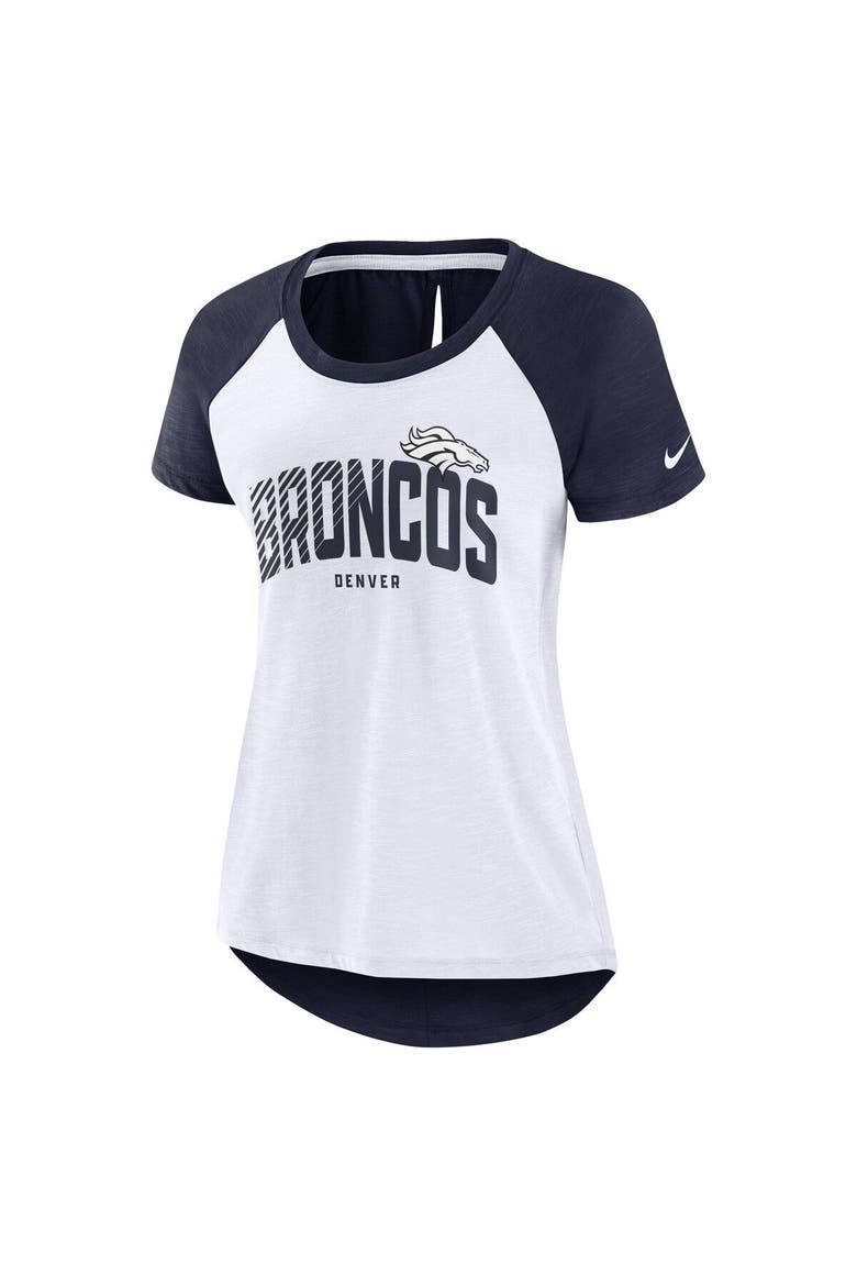 Women's Nike White/Heather Scarlet Denver Broncos Back Slit Lightweight Fashion T-Shirt, Alternate, color, White