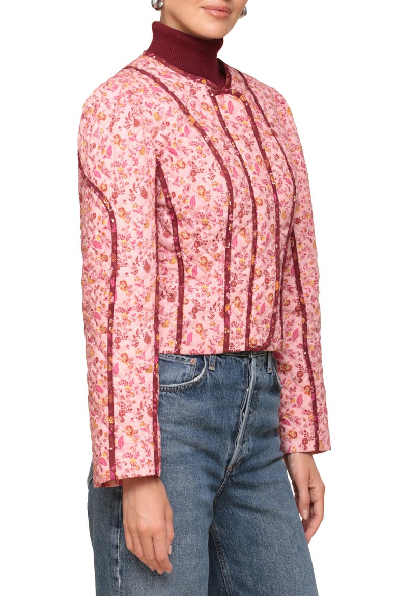 Floral Quilted Crop Jacket, Alternate, color, PINK BURGUNDRY FLORAL