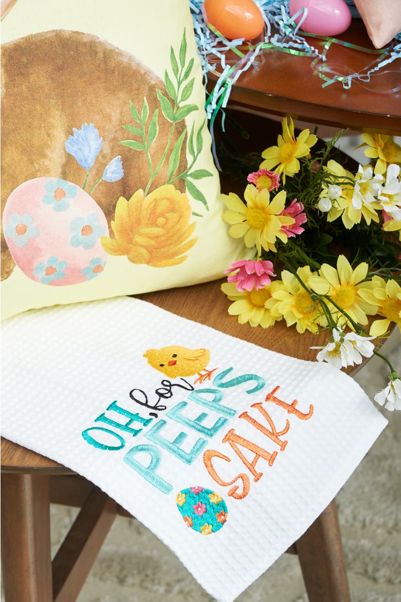 "Oh For Peeps Sake" Easter Egg & Chick Spring Theme Kitchen Dishtowel, Alternate, color, White