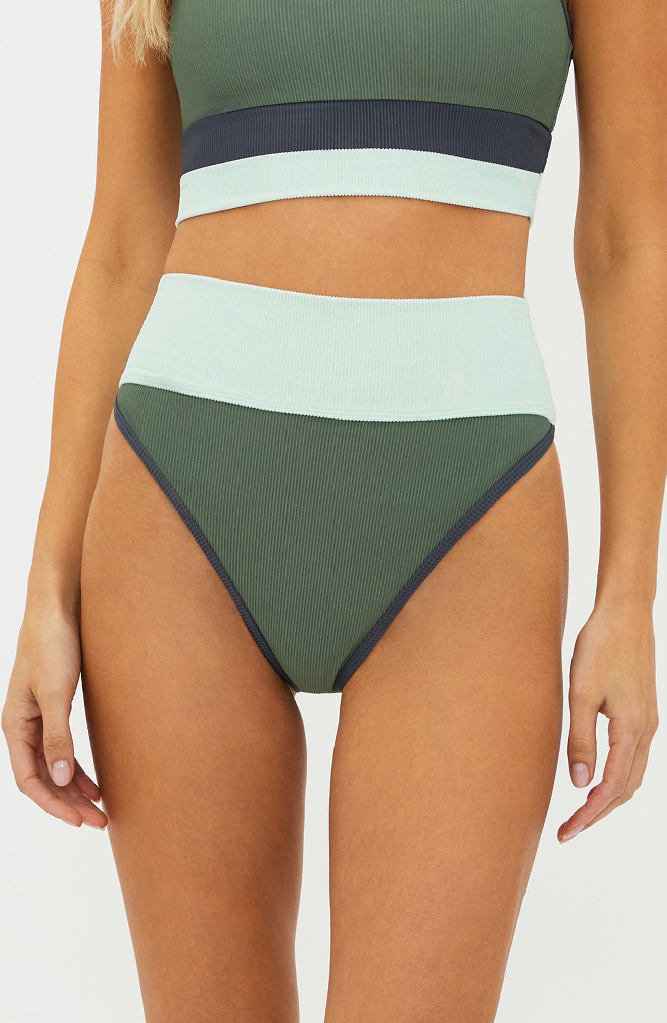 Beach Riot Emmy Colorblock High Waist Bikini Bottoms