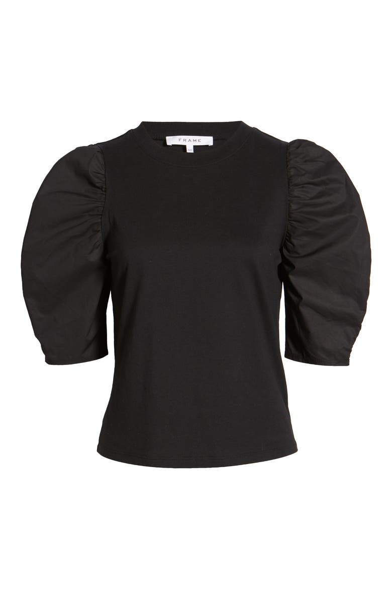 Ruched Sleeve T-Shirt, Alternate, color, NOIR