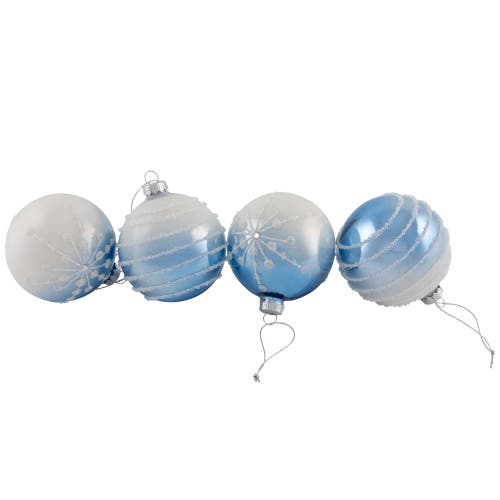 North Star Stripes And Snowflakes Shiny Glass Ball Christmas Ornaments In Blue