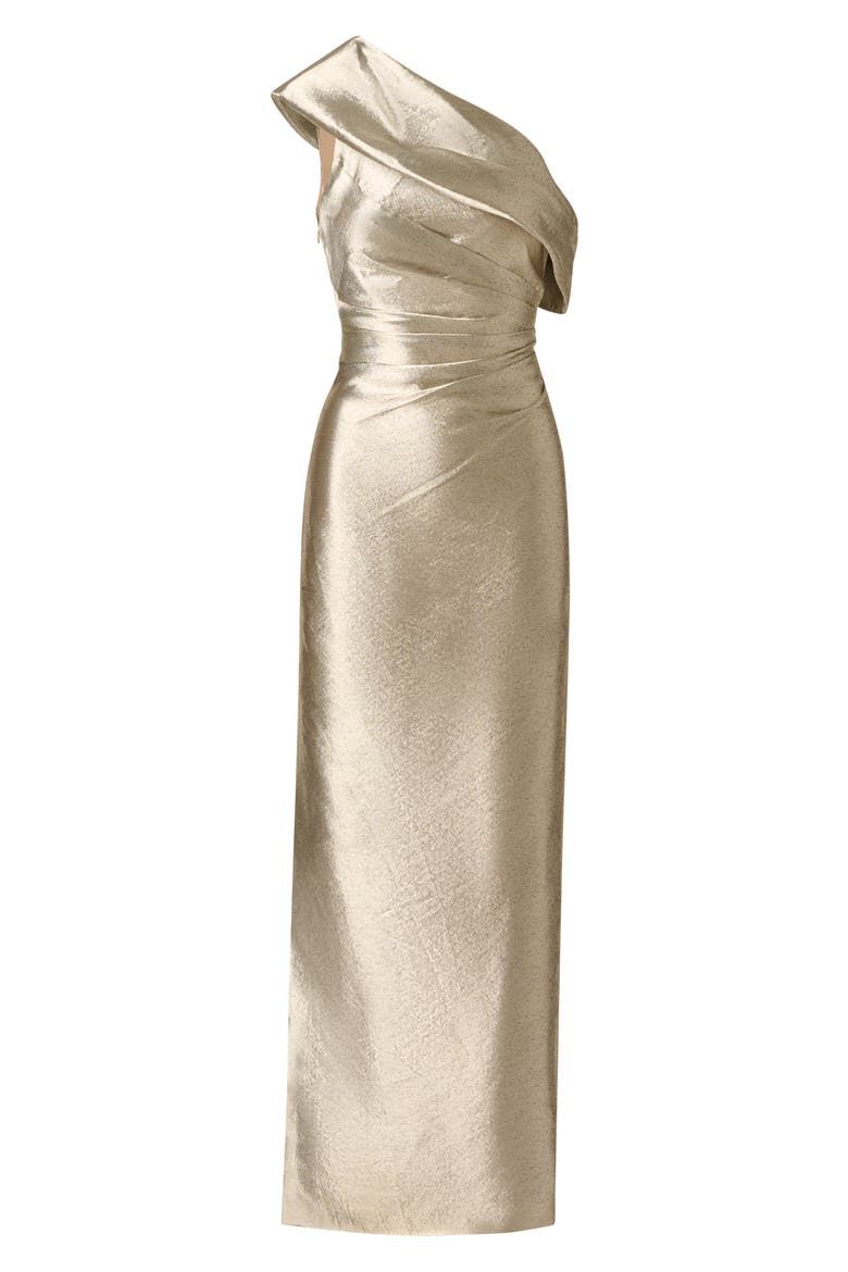 One-Shoulder Jacquard Gown, Alternate, color, LIGHT GOLD