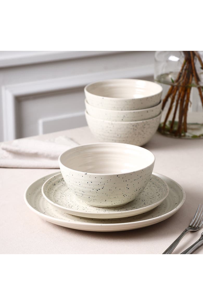 Dua Stoneware 24-Piece Dinnerware Set, Alternate, color, White