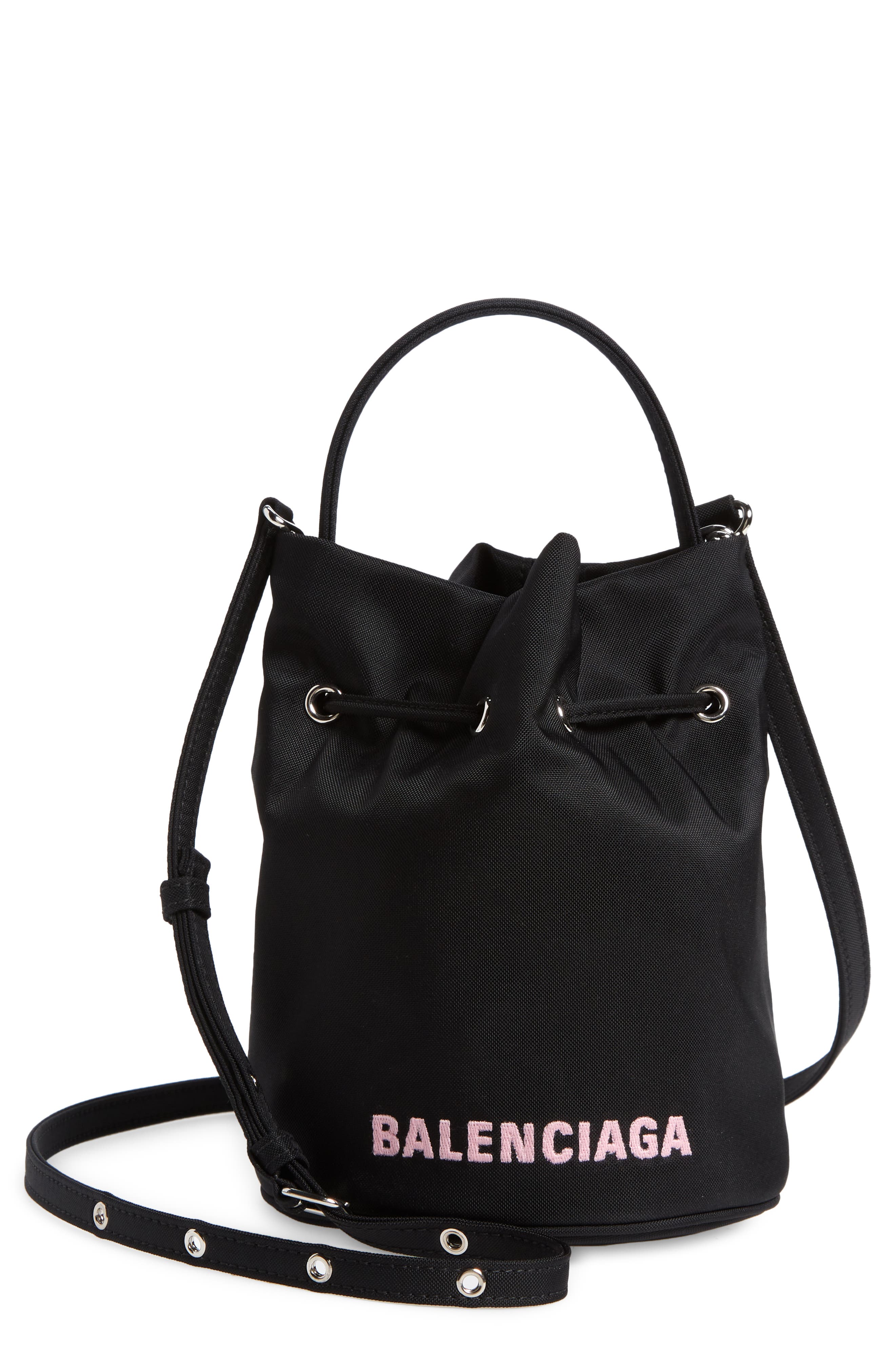 Balenciaga Extra Small Wheel Logo Bucket Bag, Main, color, 