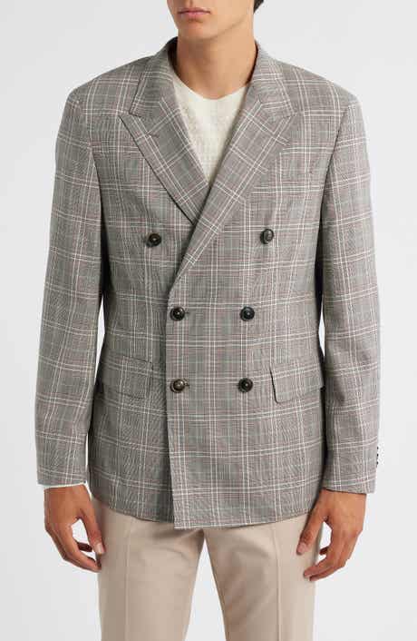 BOSS Heston Slim Fit Plaid Double Breasted Wool Blend Suit Jacket