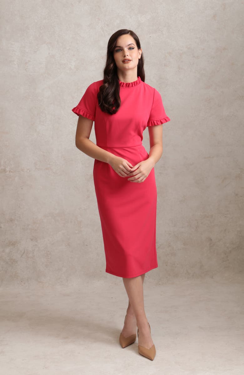 Maggy London Ruffle Sheath Dress, Alternate, color, Rerd