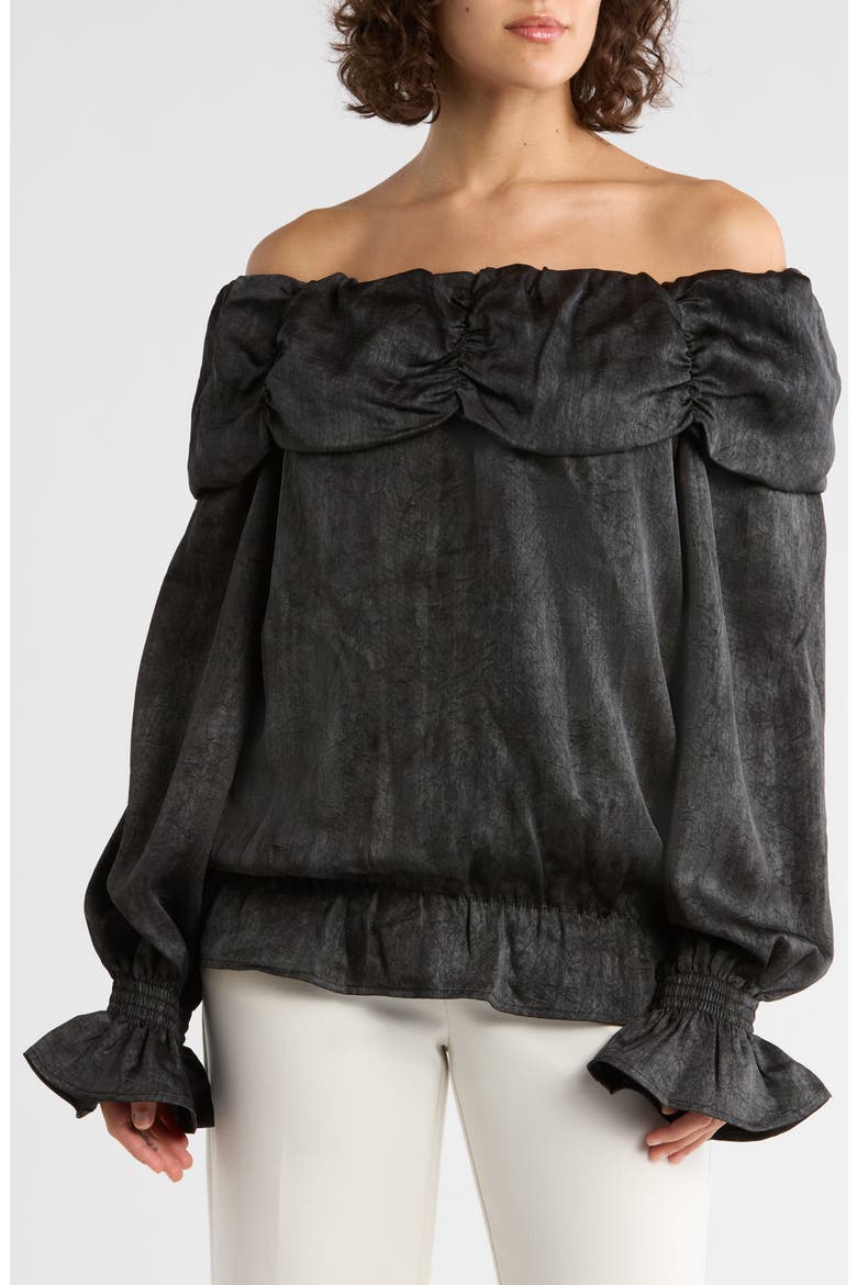 Smoke Off the Shoulder Top, Main, color, BLACK