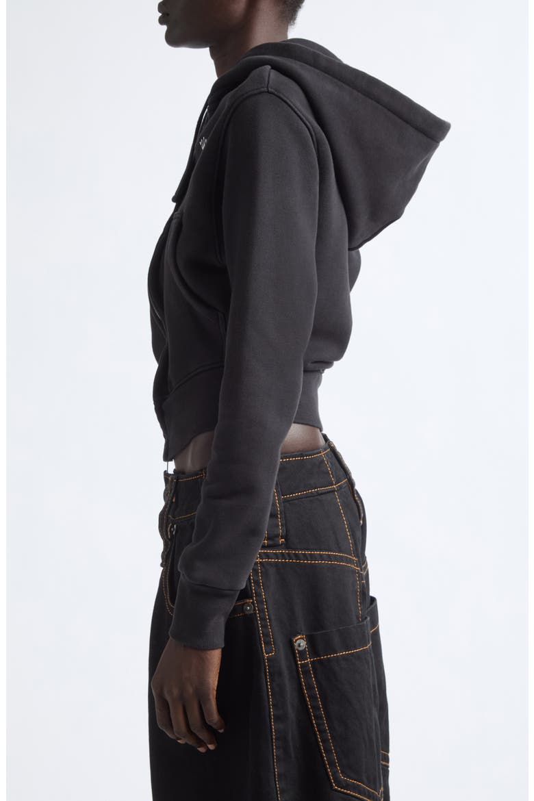 Twisted Cotton Fleece Hoodie, Alternate, color, BLACK