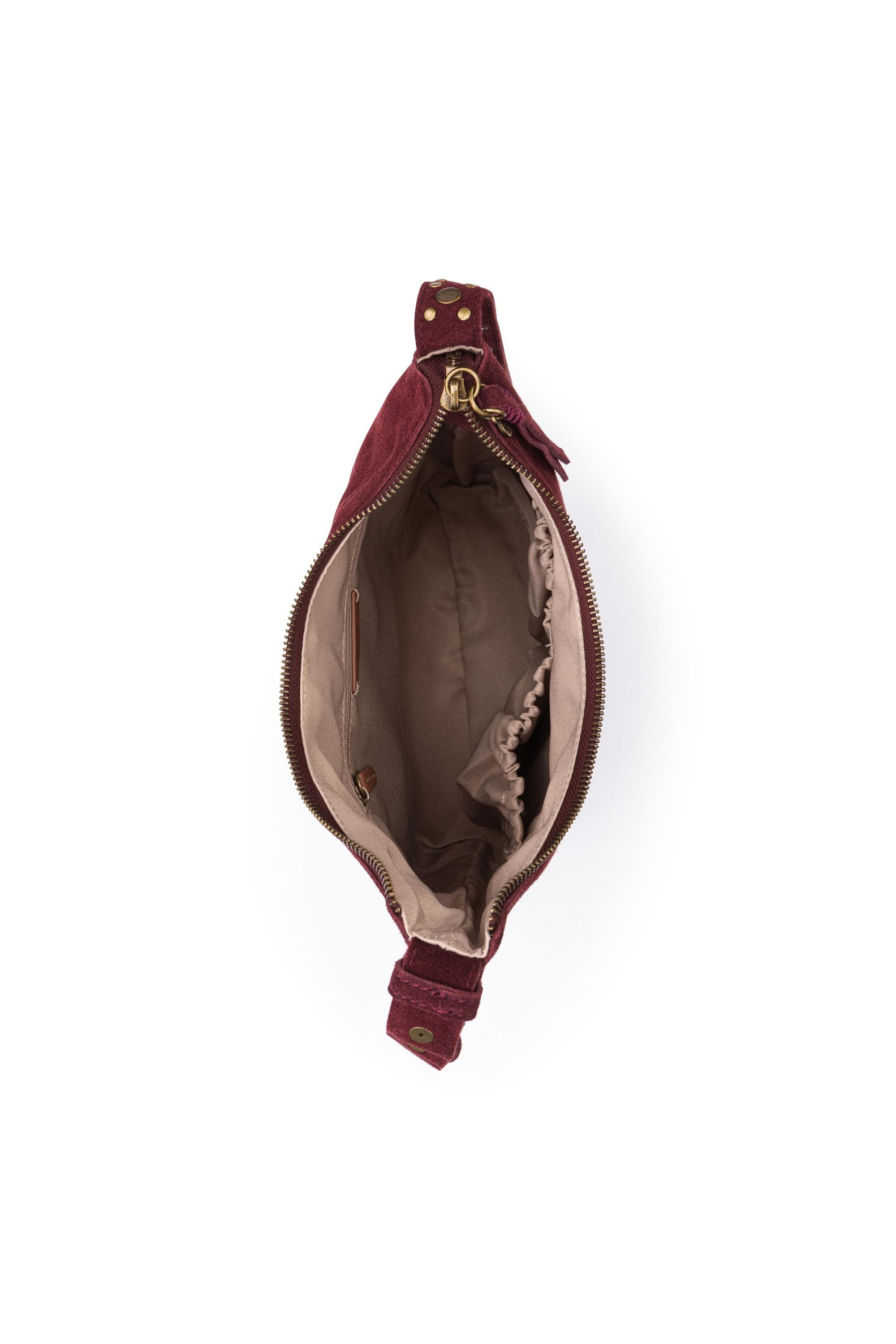 Tess Asymetrical Leather Bucket, Alternate, color, Black Cherry Suede Belt