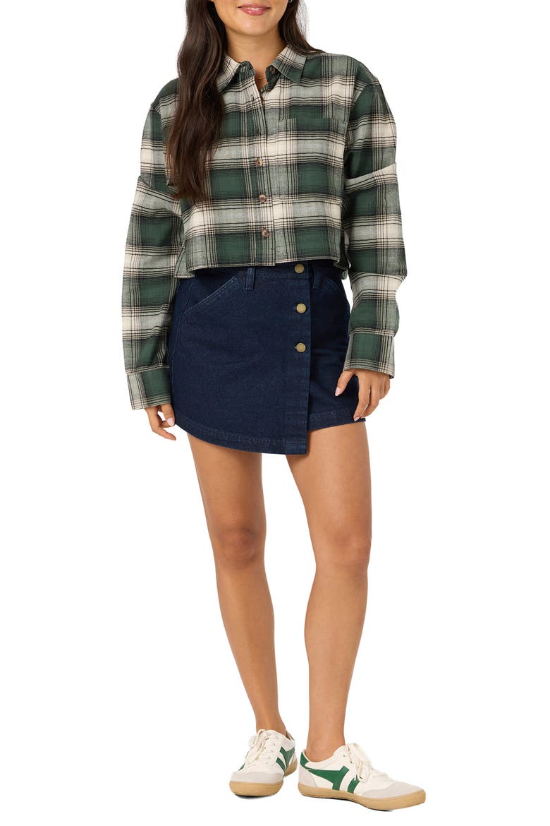 Pippa Plaid Cropped Flannel Shirt, Alternate, color, HUNTER GREEN