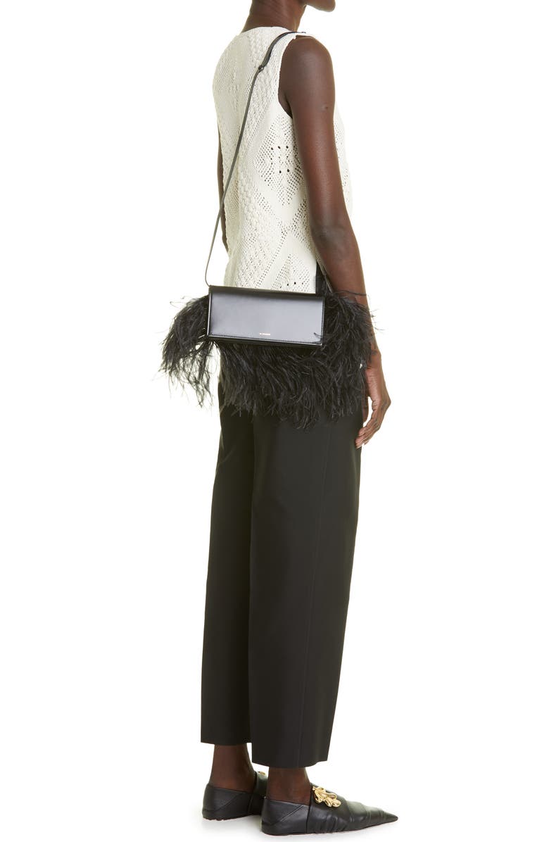 Jil Sander Feather Trim Clutch, Alternate, color,