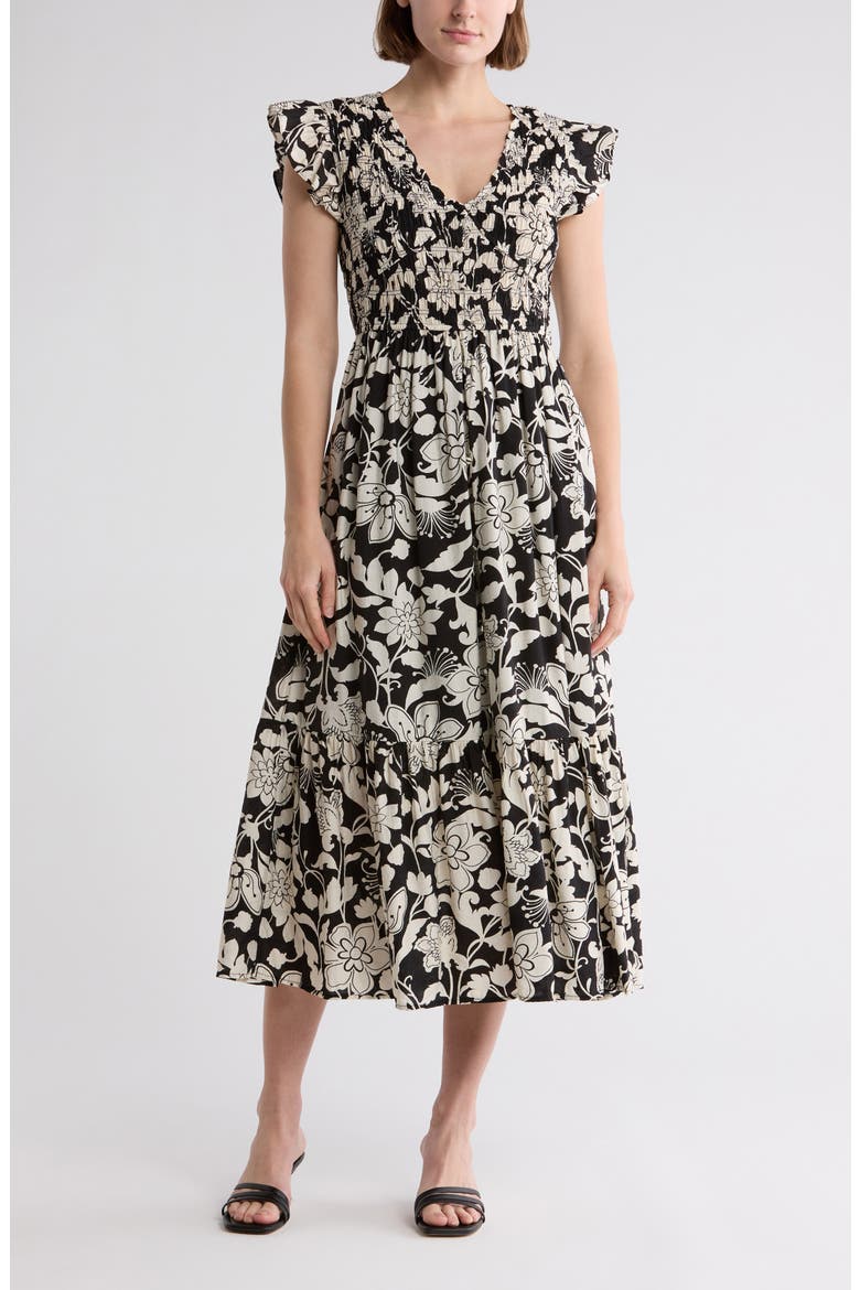Floral Cap Sleeve Dress, Main, color, BLACK MULTI
