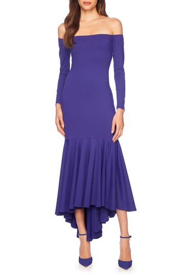 Susana Monaco Off The Shoulder Long Sleeve High-low Dress In Purple