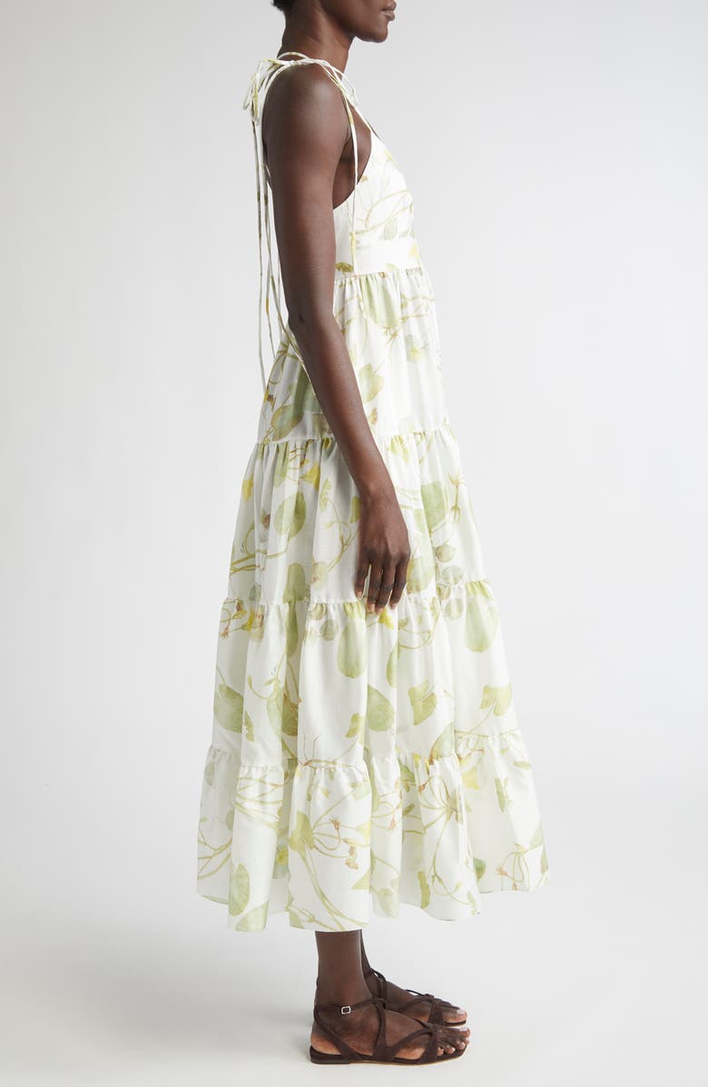 Erdem Strappy Cotton Poplin Fit & Flare Dress, Alternate, color, Lilypad Vine White