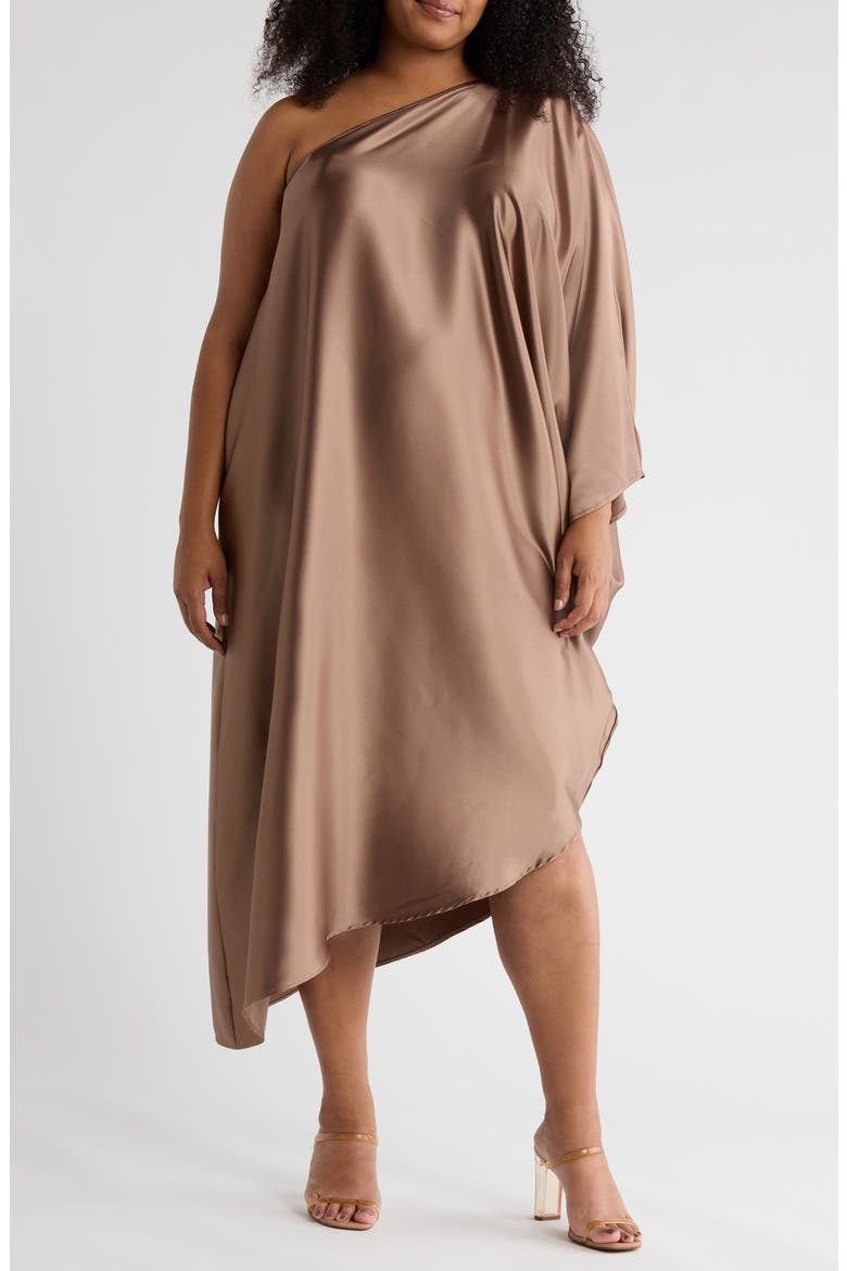 One-Shoulder Satin Dress, Main, color, DUNE