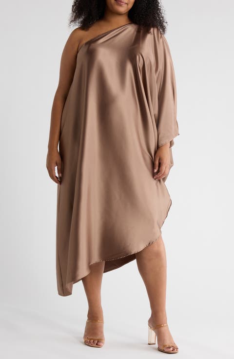 One-Shoulder Satin Dress (Plus)