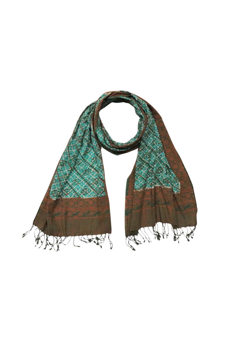 Kasih Co-op Handmade Batik Scarf, Main, color, Leaf Grid