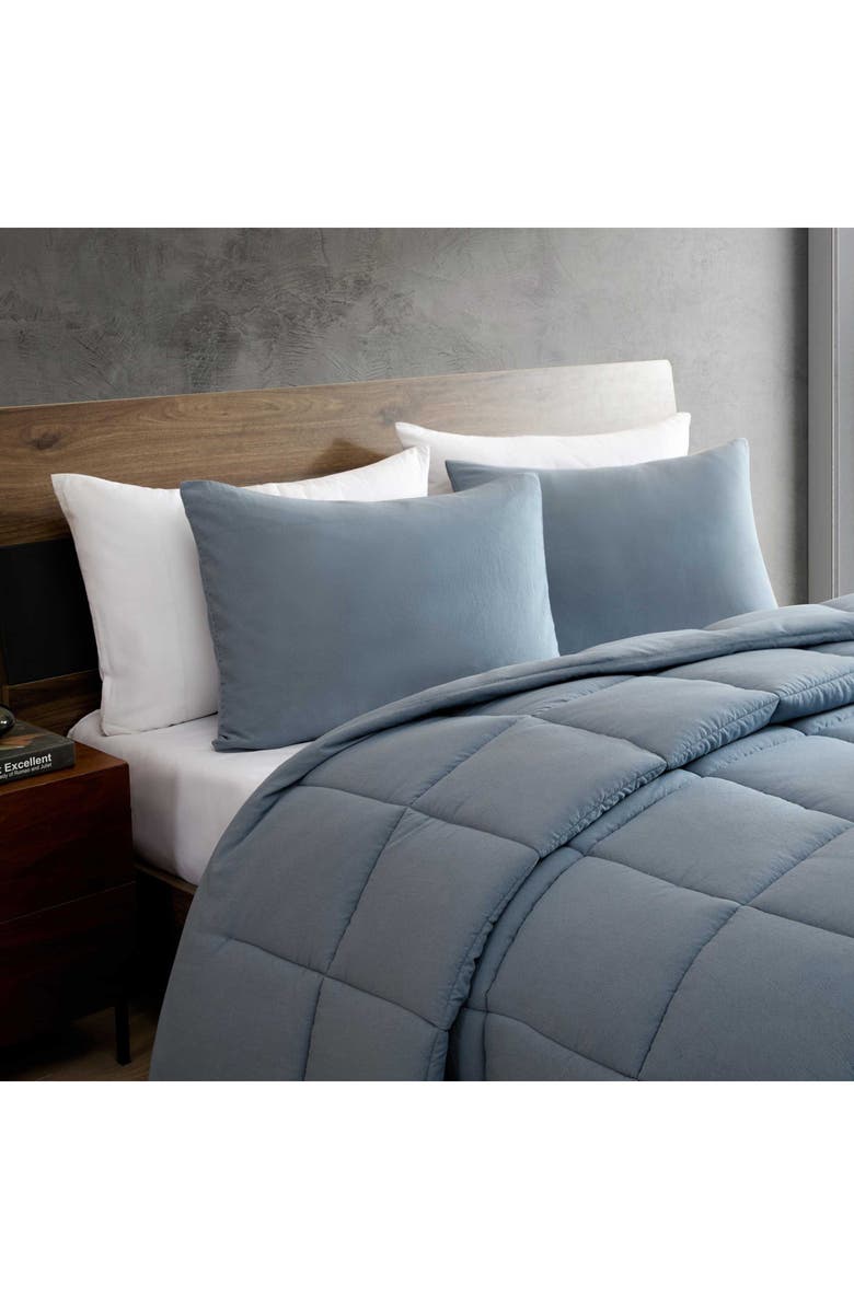 Kenneth Cole Solid Microfiber 5-Piece Reversible Comforter Set, Alternate, color, Blue Multi