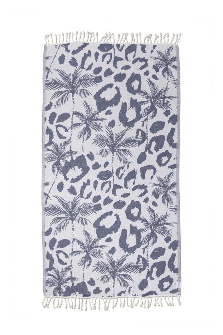 Leopard Palm Organic Turkish Towel, Alternate, color, Navy