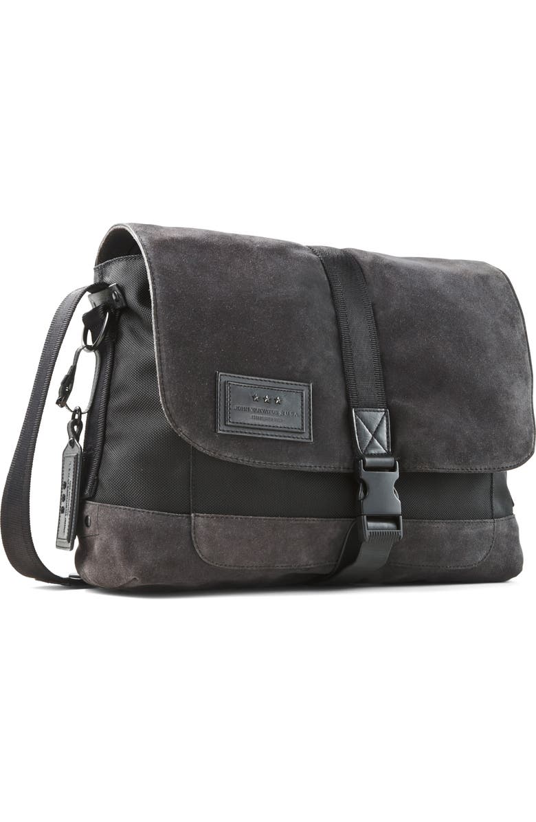 John Varvatos Star USA Suede & Ballistic Nylon Messenger Bag, Main, color,