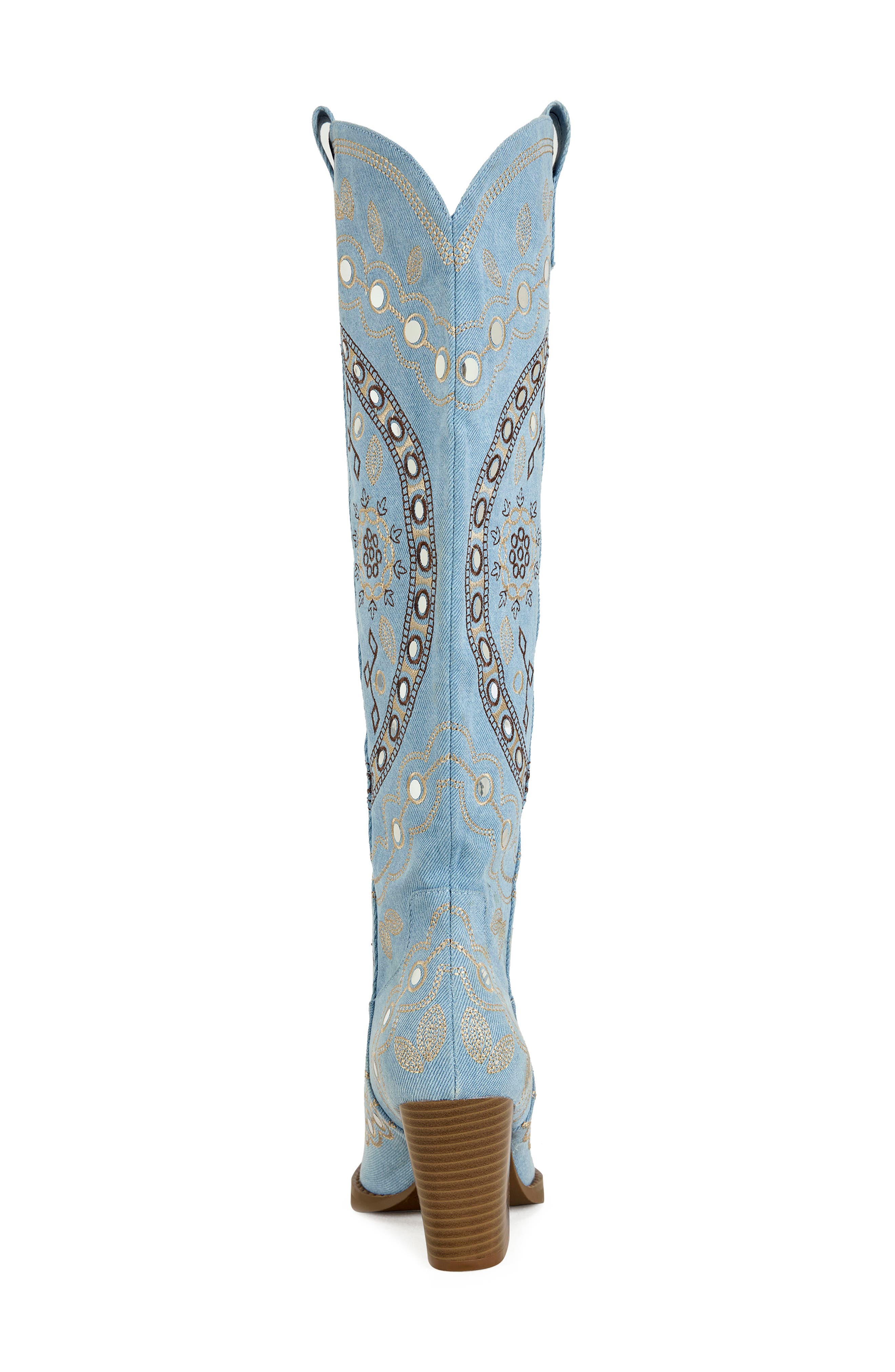 AZALEA WANG Aamina Over the Knee Western Boot, Alternate, color, Denim