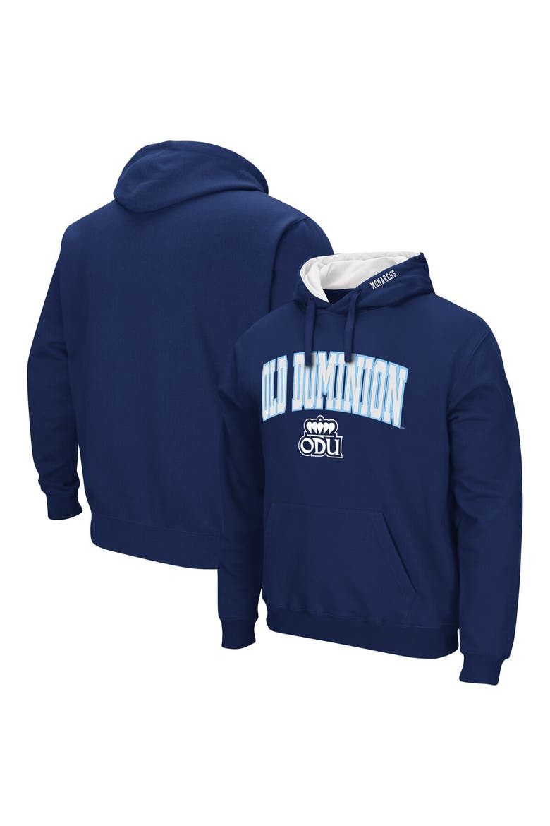 Men's Colosseum Navy Old Dominion Monarchs Arch and Logo Pullover Hoodie, Main, color, Navy