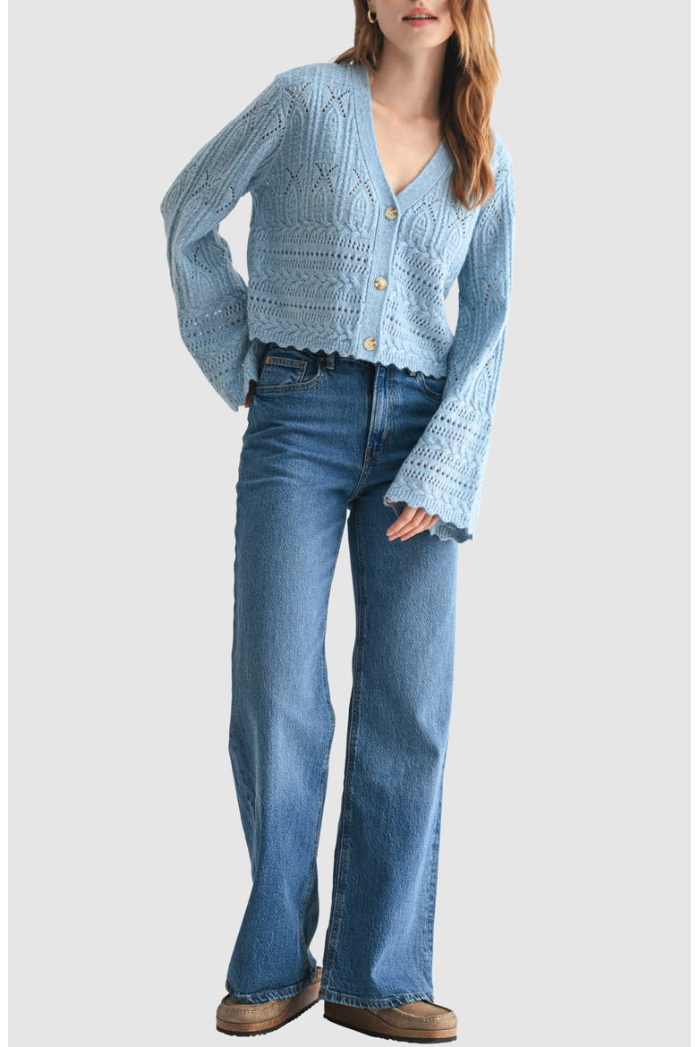 Scalloped Pointelle Cardigan, Alternate, color, BLUE