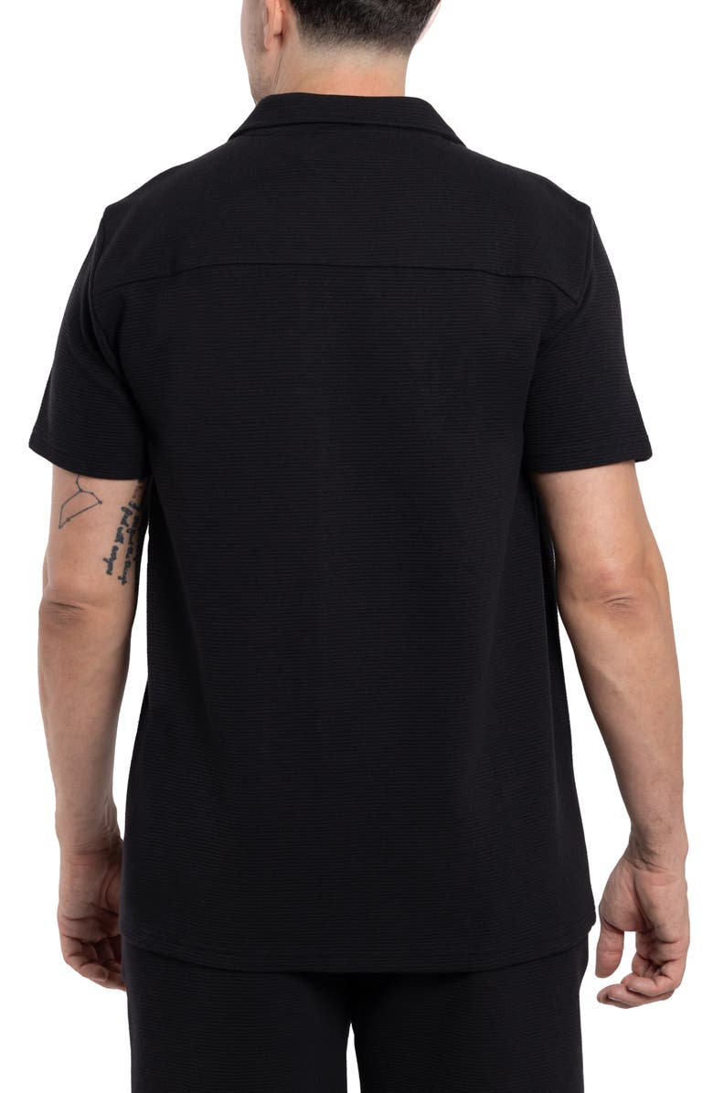 Spring + Mercer Classic Fit Textured Knit Camp Shirt, Alternate, color, Black