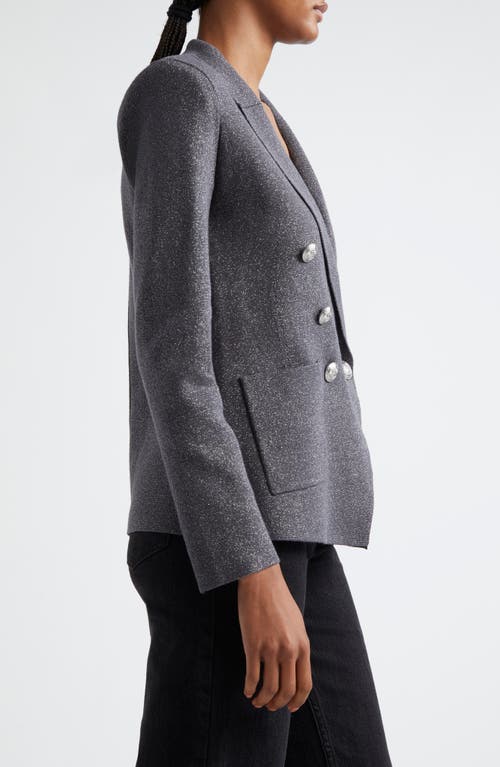 L'agence Kenzie Metallic Double Breasted Knit Blazer In Gray