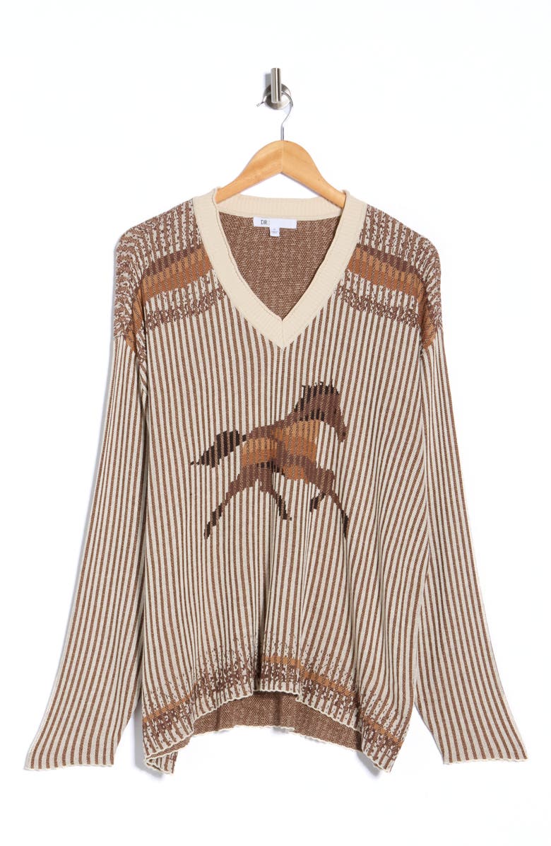DR2 by Daniel Rainn Horse V-Neck Sweater, Alternate, color, Q670 Ivory/ Chocolate
