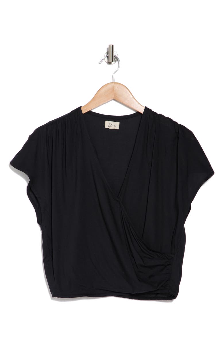 Elan Surplice Neck Cover-Up Crop Top, Alternate, color, Black