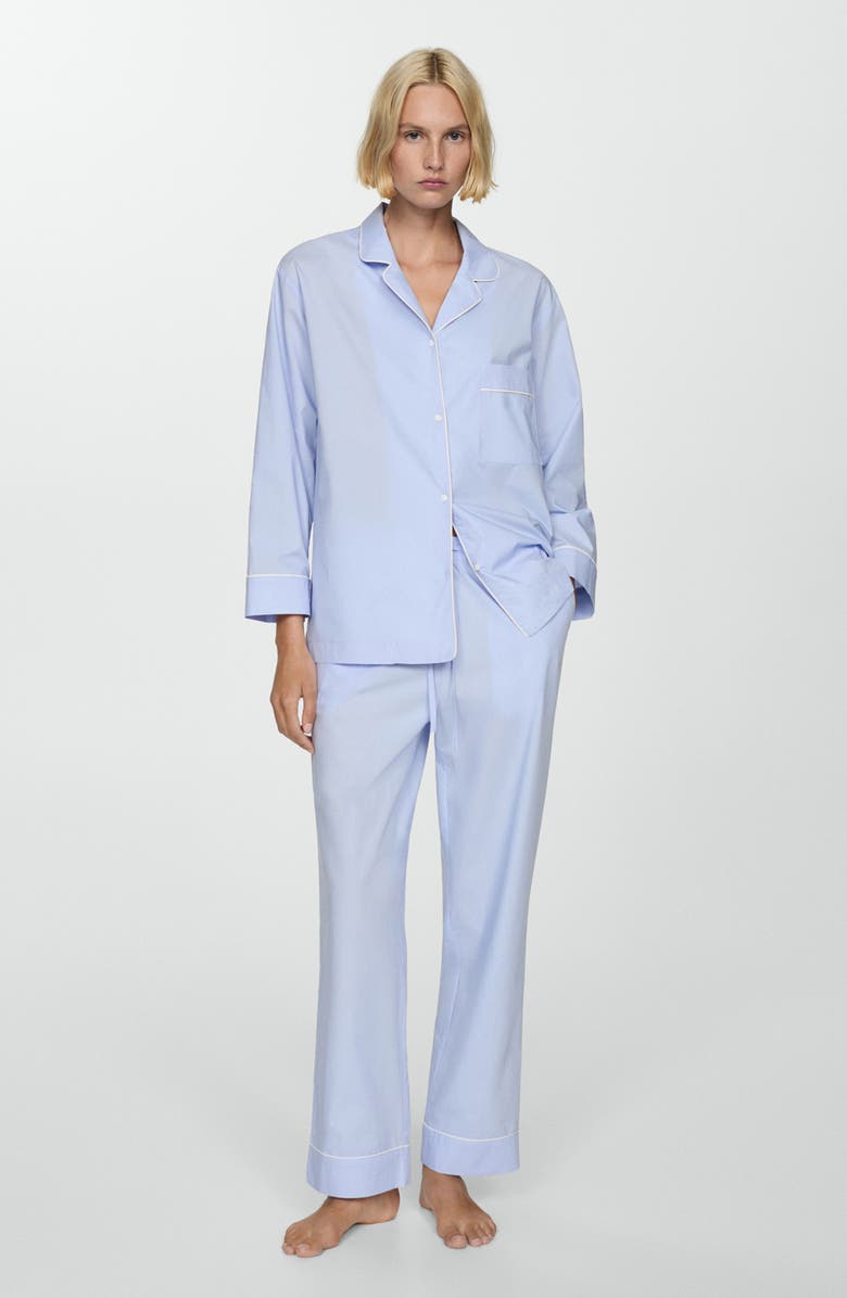 MANGO Contrast Trim Pajama Shirt, Alternate, color, 